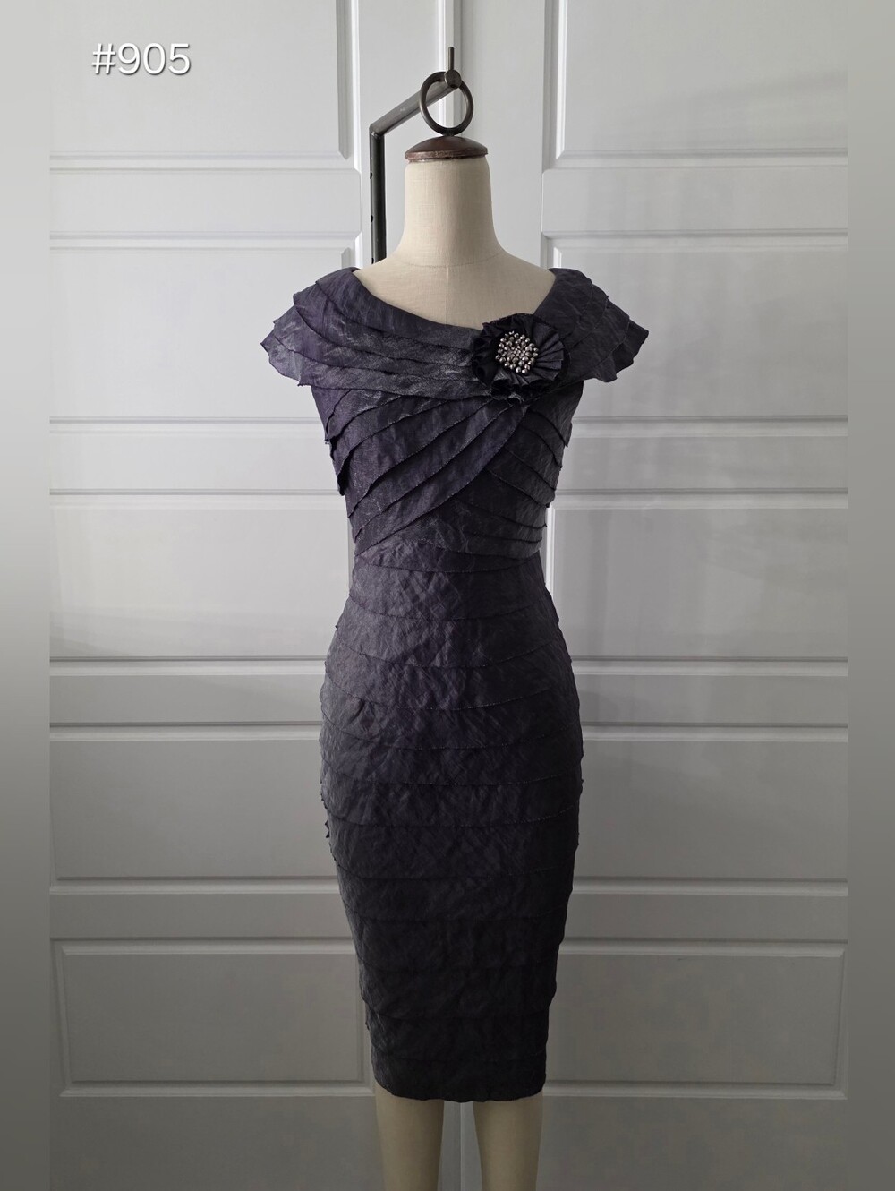 London Times Purple Layered Sheath Midi Dress